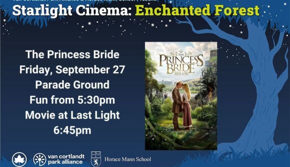 A graphic with a dark blue background and a light blue tree with a movie poster for the Princess Bride with information about the movie showing.