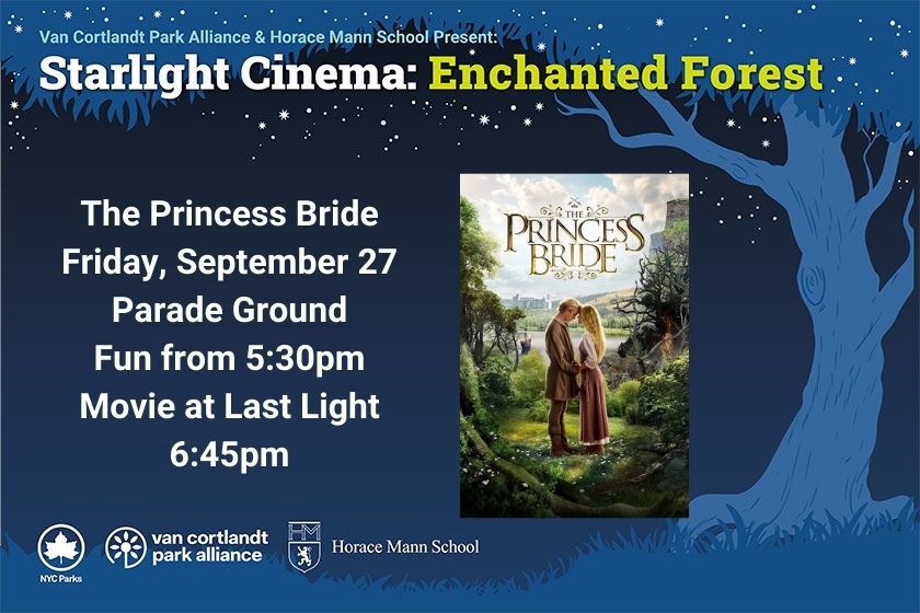 A graphic with a dark blue background and a light blue tree with a movie poster for the Princess Bride with information about the movie showing.