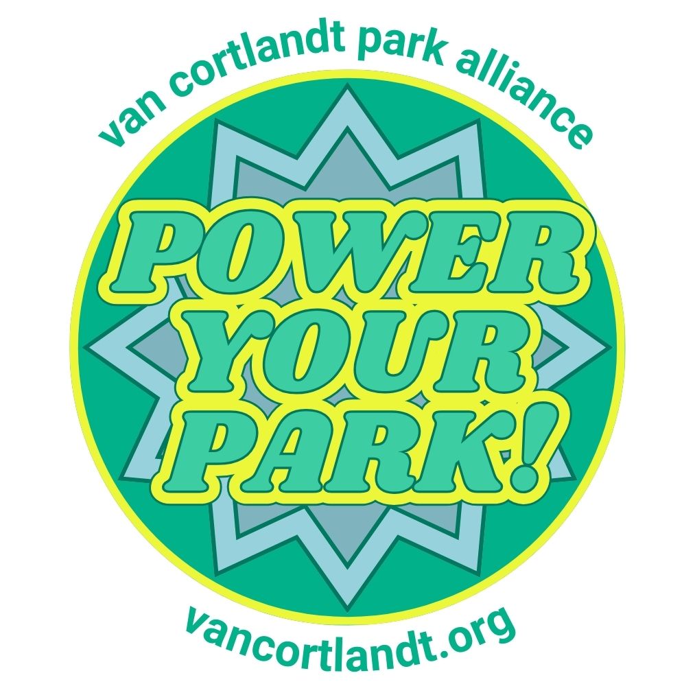 A green circle with a blue star with words over it in green with yellow outline that say Power Your Park!