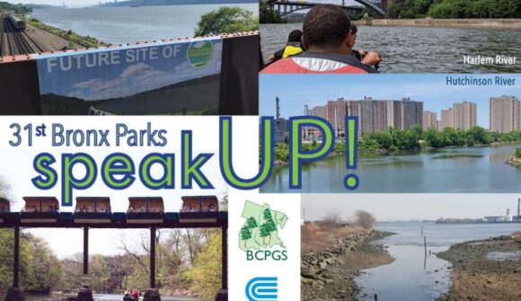 An image with four different rivers and the text Bronx Parks Speak Up